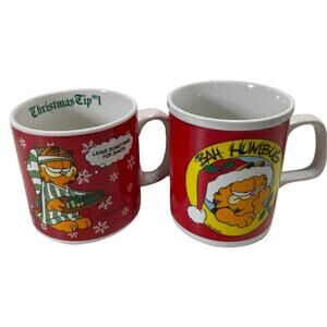 Vintage Garfield Mug Set Jim Davis 1978 Christmas Tip #1 / 1978 Bah Humbug